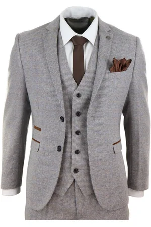 PAUL ANDREW Heren 3-delig tweed geruit vintage retro pak