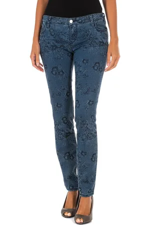 Met Bedrukte en elastische lange denim broek 10DB50210 vrouw