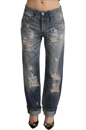 ACHT Gescheurde Rechte Denim Katoenen Jeans Met Middelhoge Taille