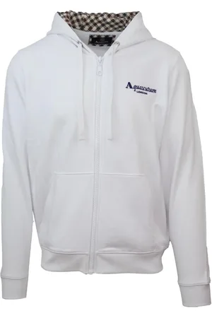 Aquascutum Classic Embossed Signature Logo White Zip-Up Hoodie