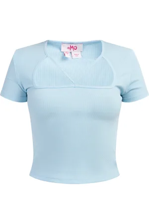 myMo Ribgebreid T-shirt Dames lichtblauw
