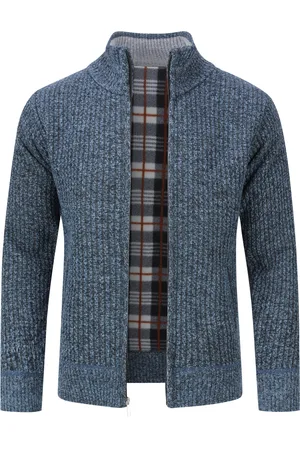 Allthemen Heren grofgebreide ritscardigan met opstaande kraag Winter Pollover gebreid