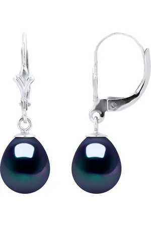 Diadema Oorbellen Dangle Kralen Freshwater 89mm Black Pears Wit Goud 18 Karaat