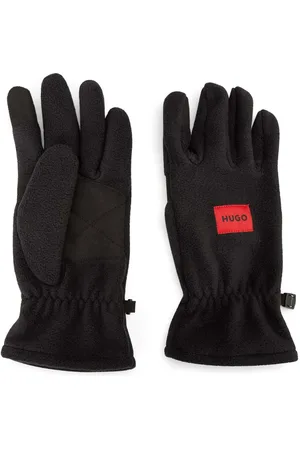 HUGO BOSS Accessories Red Logo Label Fleece Gloves in Black