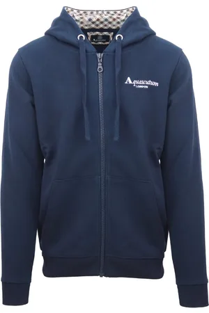 Aquascutum Classic Embossed Signature Logo Blue Zip-Up Hoodie