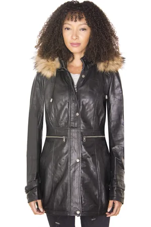 Infinity Dames lederen parka jas met capuchon-Putian