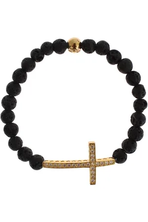 Nialaya Lavasteen Goud Doorzichtige Cz Cross Zilveren Armband