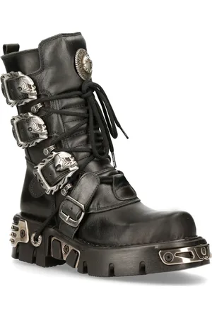 New Rock Zwarte halfhoge gotische leren laarzen-391-S1