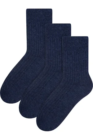 Steven 3 Paar Multipack Dames Wol Gebreide Sokken | Warme Kousen Jurk Sokken - Marineblauw