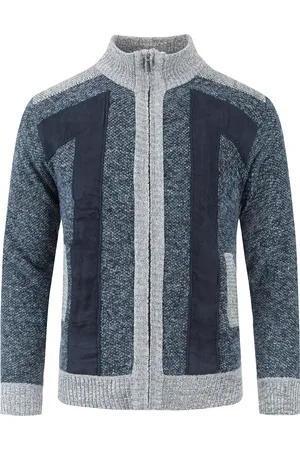 Allthemen Herenvest met opstaande kraag met ritssluiting, grof gebreide, gevoerde trui voor winterblauw