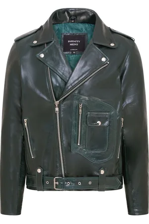 Infinity Heren Koeienhuid Leren Groene Biker Brando Jas - Pargas