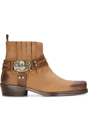 Infinity Heren lederen cowboy-enkellaarzen biker westerse jachtlaars met vierkante neus