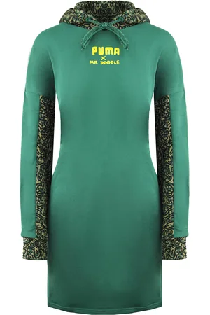 PUMA X Mr. Doodle Pullover Lange Mouw Groen Dames Trui met Capuchon 598686 91