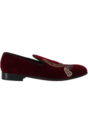 Dolce & Gabbana Prachtige Fluwelen Loafers Met Kanonhoefijzerborduurwerk
