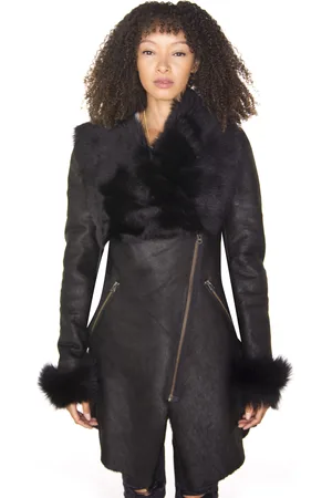 Infinity Dames zwarte merino shearling jas met Toscana kraag-Fortaleza