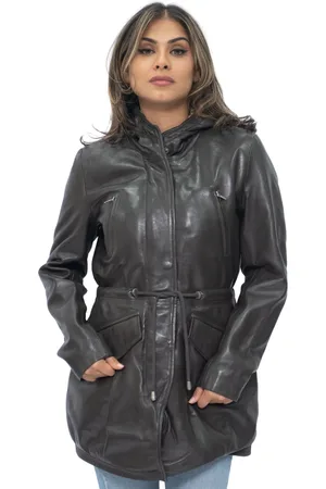 Infinity Dames leren parka jas met capuchon-Boekarest