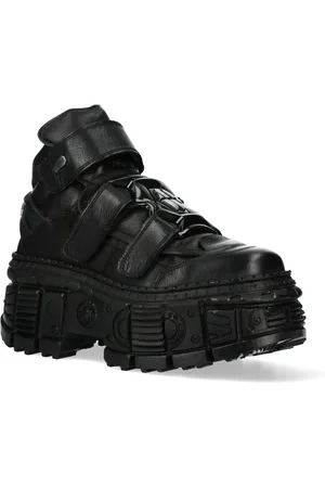 New Rock Metalen enkel zwarte leren laarzen-WALL285-S2