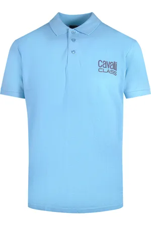 Roberto Cavalli Lichtblauw poloshirt met vet logo