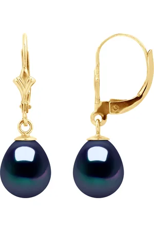 Diadema Oorbellen Dangle Kralen Freshwater 89mm Black Pears Geel Goud 18 Karaat