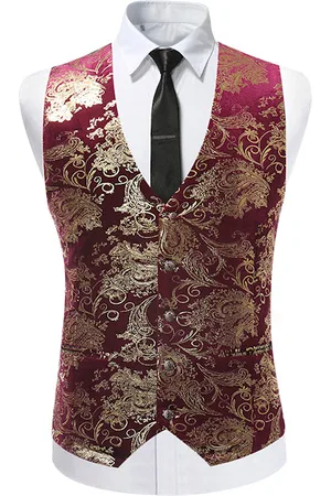 Allthemen Slim-fit vest met enkele rij knopen en print