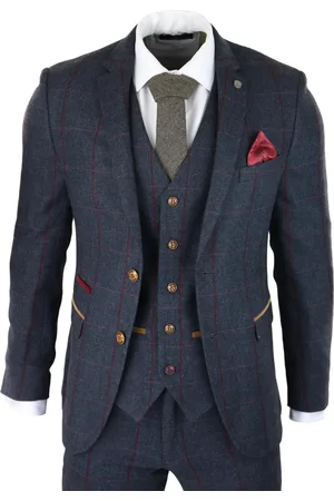 PAUL ANDREW Heren visgraat Tweed pak 3-delig marineblauw Peaky Blinders jaren 1920 op maat gemaakt