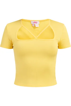 myMo Ribgebreid T-shirt Dames lichtgeel