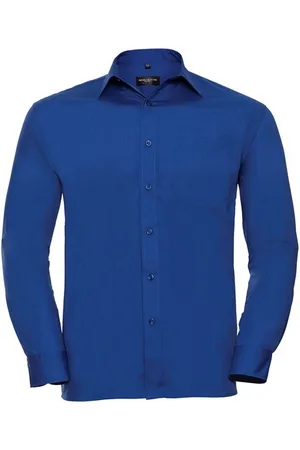 Russell Athletic Russell Collection Heren Poplin Easy-Care overhemd met lange mouwen (Helder Koningsblauw)