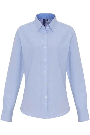Premier Dames/Dames Gestreept Oxford Formeel Overhemd Met Lange Mouwen (Wit/Oxford Blauw)