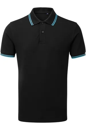 Asquith Heren Klassiek Fit getipt Poloshirt (Zwart / Turkoois)