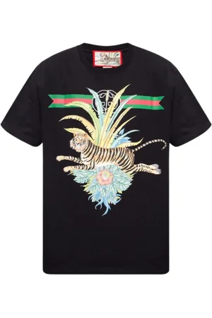 Gucci T-shirt met normale pasvorm van Flower Tiger Design