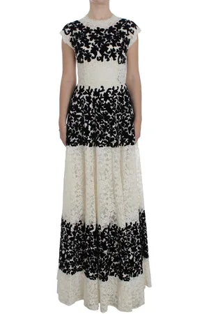 Dolce & Gabbana Kanten Bloemen Cap Mouw Maxi Jurk