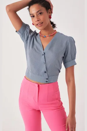 HERITA Korte blouse met V-hals en knopen
