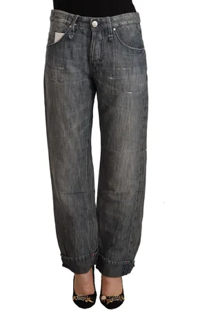ACHT Gewassen Ramie Straight Denim Jeans Met Gevouwen Zoom