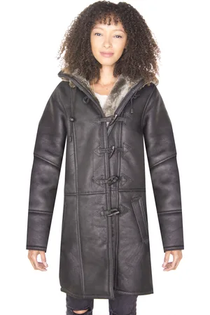 Infinity Dames zwarte shearling duffelcoat met capuchon-Lille