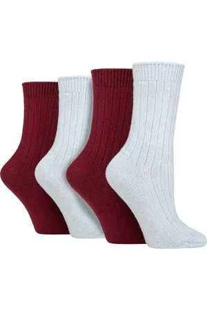 Wild Feet 4 Paar Dames Cashmere Boot Sokken | Ribgebreide Wollen Bed Sokken - Blauw / mauve
