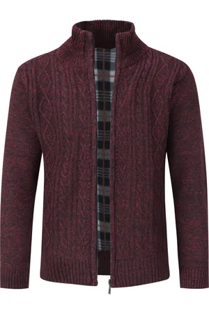 Allthemen Herenvest met ritssluiting Grof gebreid vest met opstaande kraag voor winterrood