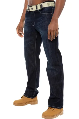 Enzo | Jeans met normale pasvorm en riem voor heren - donkerblauw