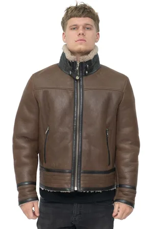 Infinity Heren retro pilot schapenvacht leren bikerjack-Bogota