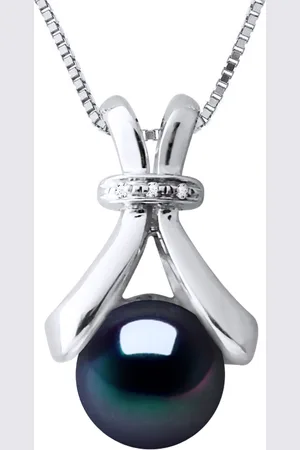 Diadema Diamond Pendant 0.010 Cts Gekweekte Pearl Zoetwater 6-7mm White Gold Black
