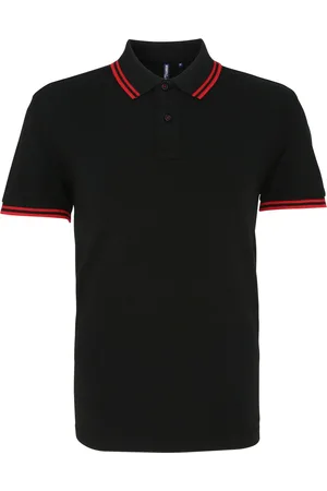 Asquith Heren Klassiek Fit getipt Poloshirt (Zwart / Rood)