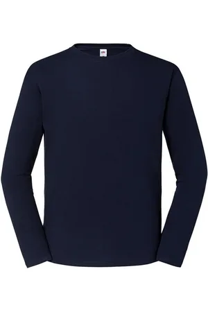 Fruit Of The Loom Heren Iconic 195 Premium Ringspun Cotton T-shirt met lange mouwen (Deep Navy)