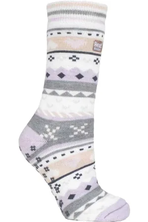 Heat Holders Dames Fairisle Slipper Sokken - Lila / Grijs