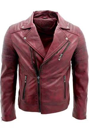 Infinity Slim-fit leren bikerjack in Brando-stijl met gekruiste rits