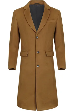 Allthemen Heren Knielange Winter Wollen Jas Slim Fit Omslagkraag Zakelijke Jassen Khaki