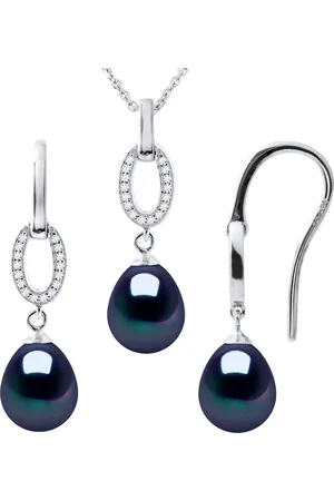 Diadema Normandië Versiering ketting en oorbellen Dangle Black Pearl Zoetwater 925