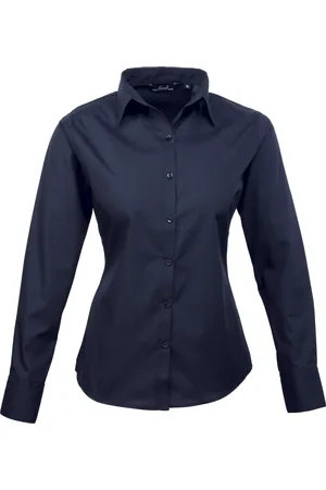 Premier Dames/Dames Popeline Blouse met Lange Mouwen (Marine)