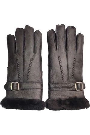 Infinity Heren Zwarte Luxe Schapenvacht Leren Handschoenen Met Gesp