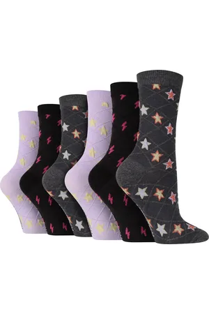 Wild Feet 6 Paar Multipack Dames Gebreide Boot Sokken - Herfst Sokken - Sterren
