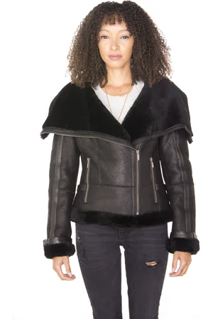 Infinity Dames merino schapenvacht pilotenleren jas-Asmara