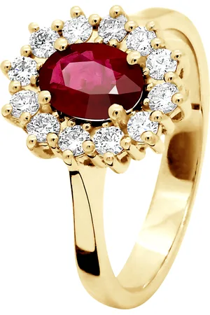 Diadema Marquise Ring RUBY 0,95 Cts Diamond 0,36 Cts geel goud 18 Karaat